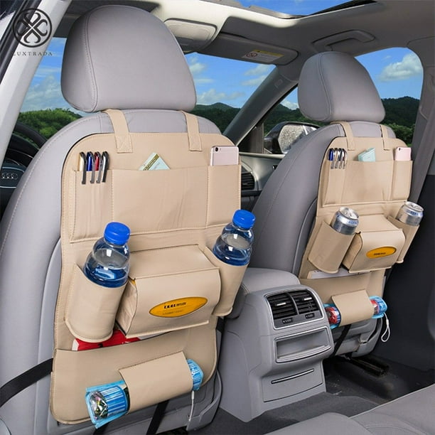 Car Backseat Organizer with Foldable Dining Table Holder Pocket Storage Kick Mats Durable Quality Seat Covers,Luxury PU Leather Car Seat Back Organizer,Travel Accessories Organizer(Beige 2-pack) Car Backseat Organizer with Foldable Dining Table Holder Pocket Storage Kick Mats Durable Quality Seat Covers,Luxury PU Leather Car Seat Back Organizer,Travel Accessories Organizer(Beige 2-pack)